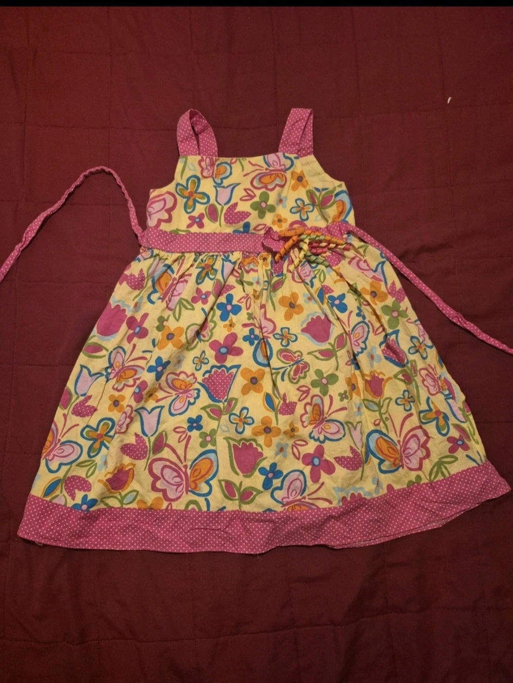 Girls Pink Floral Butterfly Tie-Belt Sundress
